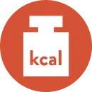 Symbol eines Gewichts mit der Aufschrift "kcal", dargestellt in Weiß auf pinkem Kreis – steht für kalorienarme Produkte.