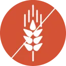 Weißes Ähren-Symbol mit diagonaler Linie auf pinkem Kreis – steht für glutenfreie Produkte.