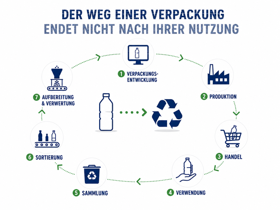 Der Weg einer Verpackung endet nicht nach ihrer Nutzung - eine Kreislaufdarstellung.