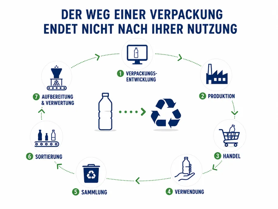 Der Weg einer Verpackung endet nicht nach ihrer Nutzung - eine Kreislaufdarstellung.