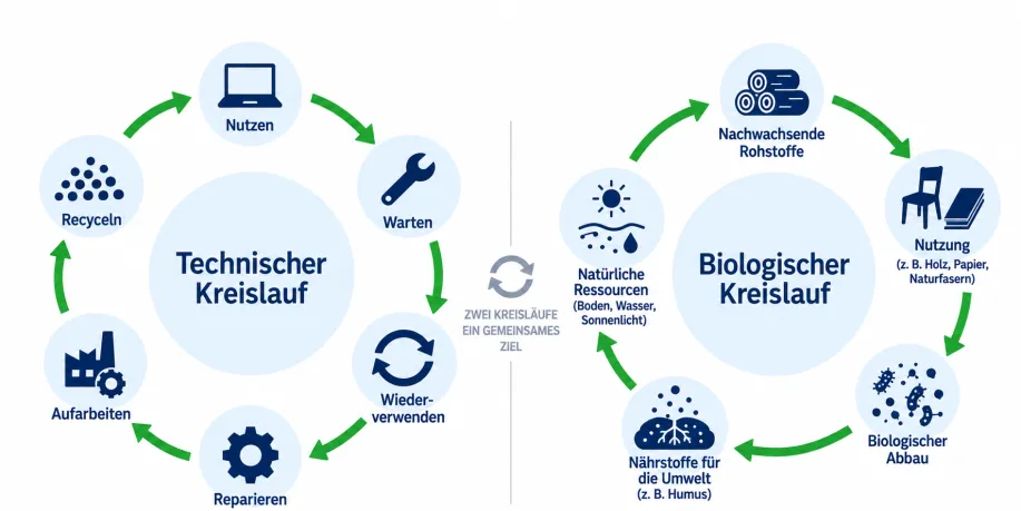 Grafische Abbildung technischer und biologischer Kreislauf