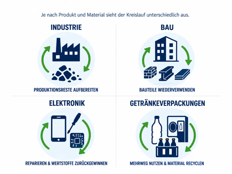 Grafische Abbildung Kreislaufwirtschaft je nach Produkt und Material