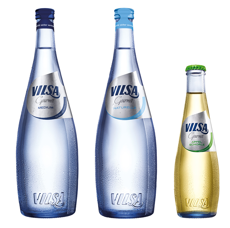 VILSA Gourmet Mineralwasser Medium 0,75l, VILSA Gourmet Mineralwasser Naturelle 0,75l, VILSA Gourmet Apfelschorle 0,25l