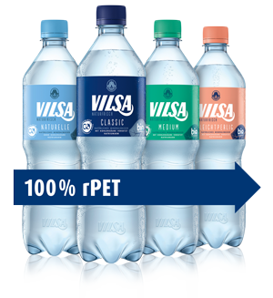 VILSA Mineralwasser rPET naturelle, classic, medium, leichtperlig 1,0l mit Pfeil: 100% rPET