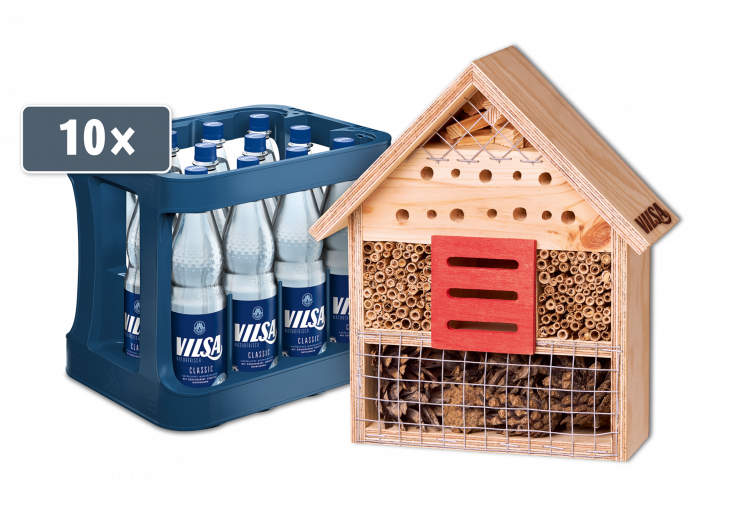 Insektenhotel mit Kasten mit VILSA Mineralwasser classic PET