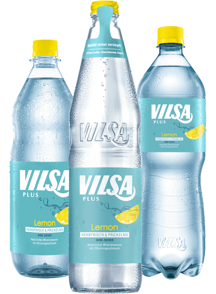 VILSA Mineralwasser lemon PET, VILSA Mineralwasser lemon Glas, VILSA Mineralwasser lemon rPET