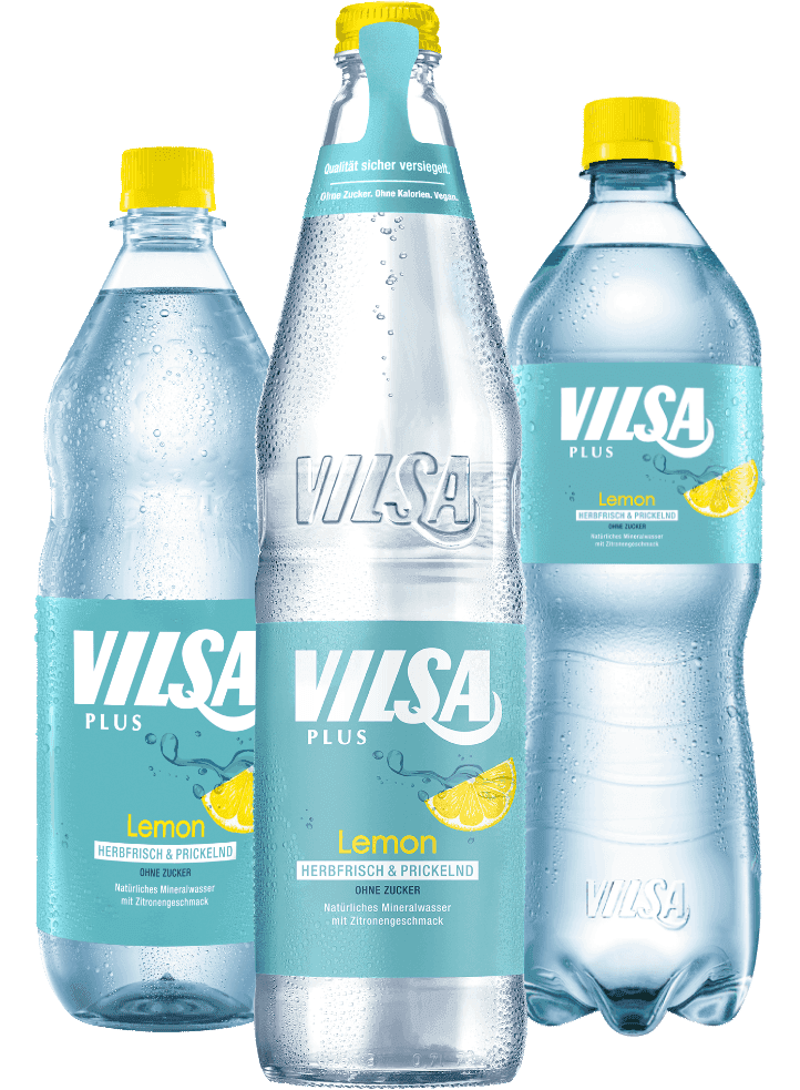 VILSA Mineralwasser lemon PET, VILSA Mineralwasser lemon Glas, VILSA Mineralwasser lemon rPET